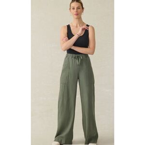 Faherty Topanga Drape Pant Thyme Wide Leg With Pockets Size Medium